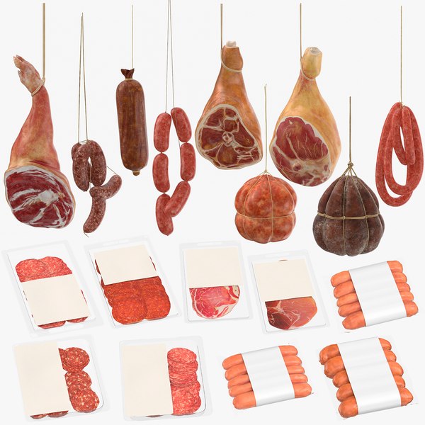 3D packaged hanging meats sausages