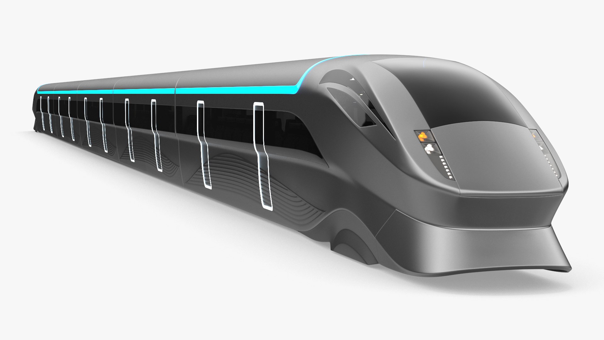 Futuristic Train with Cars Silver 3D model preview