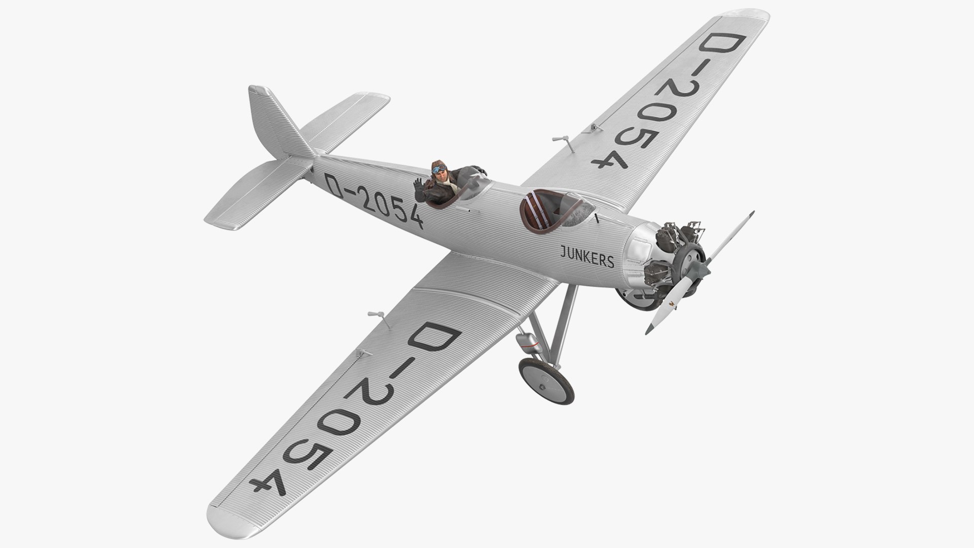 Vintage Aircraft with Pilot 3D model for aviation visualization, airport scenes, simulation, animation, and cinematic rendering
