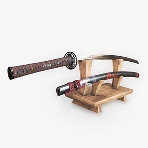 Red O Katana - Authentic Large Samurai Sword with a stand