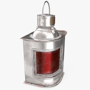 Antique Silver Ship Lantern with Red Glass Old