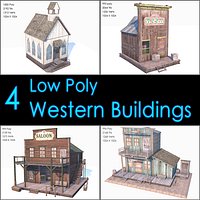 Western Buildings Collection, Low Poly, Textured