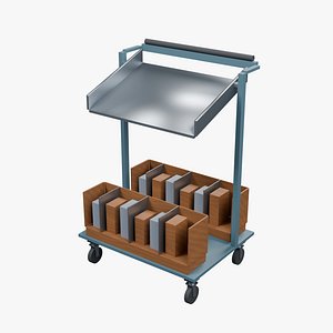 3D model Library Book Return Cart with Sorting Compartments