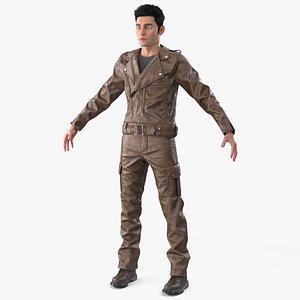 Male Rocker in Outfit Leather Brown Fur 3D
