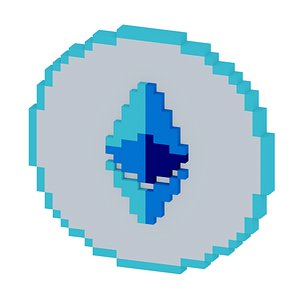 Ethereum crypto coin 8 bit low poly voxel art 3D