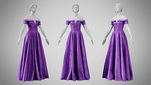 Dress 08 Royal Velvet Purple With Design 3D model