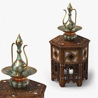 Middle Eastern Pitcher Set on Hand-Carved Side Table