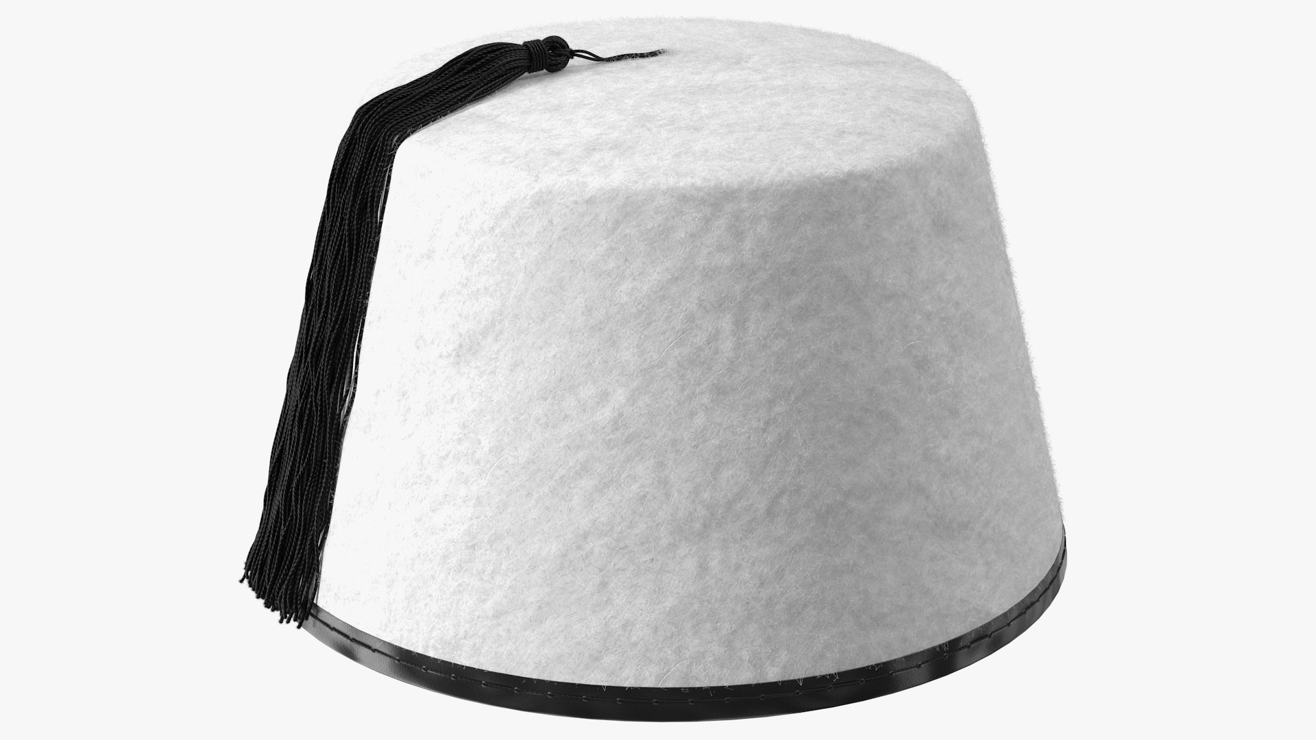 Traditional Arabic White Fez Hat With Black Tassel Fur 3D model preview