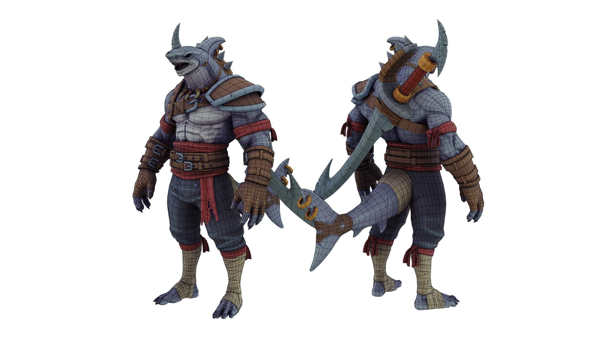 Shark Warrior 3D model https://p.turbosquid.com/ts-thumb/xT/HJPsWt/kE/topology/png/1681897640/1920x1080/fit_q87/d9161255e983f879f1fc3716749a2b6d5f5be141/topology.jpg
