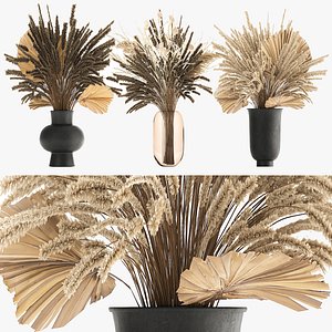3D Bouquet of dried flowers in a vase 172 model