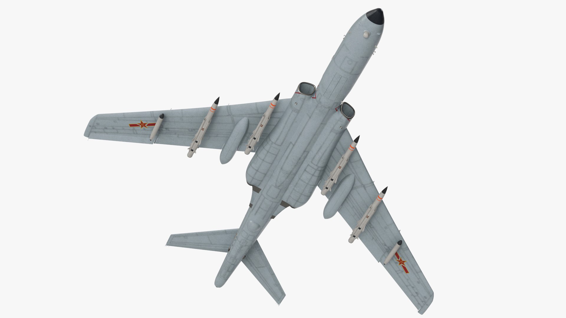 Xian H-6 China Strategic Bomber with Weapon Maritime Strike Rigged 3D model for industrial visualization, technical presentation, simulation, product rendering, and animation