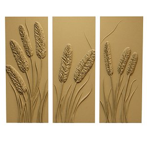 Modern Botanical Relief Wall Decor Set STL Mural CNC 404