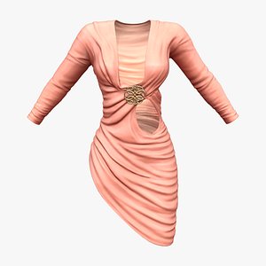 3D model Asymmetric Skirt Brooch Pin Held Chest Peach Gathered Dress