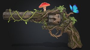 Stylized Forest Nature Reaver Revolver - Fantasy Overgrown Weapon 3D Model
