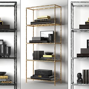 Thaddeus Forged Brass and Glass Open Shelving
