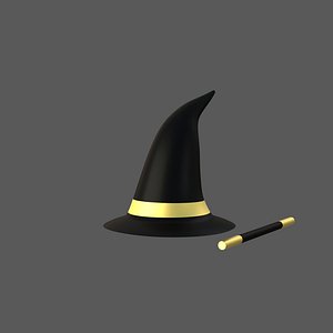 Magic Hat And Wand V06 Gold 3D model