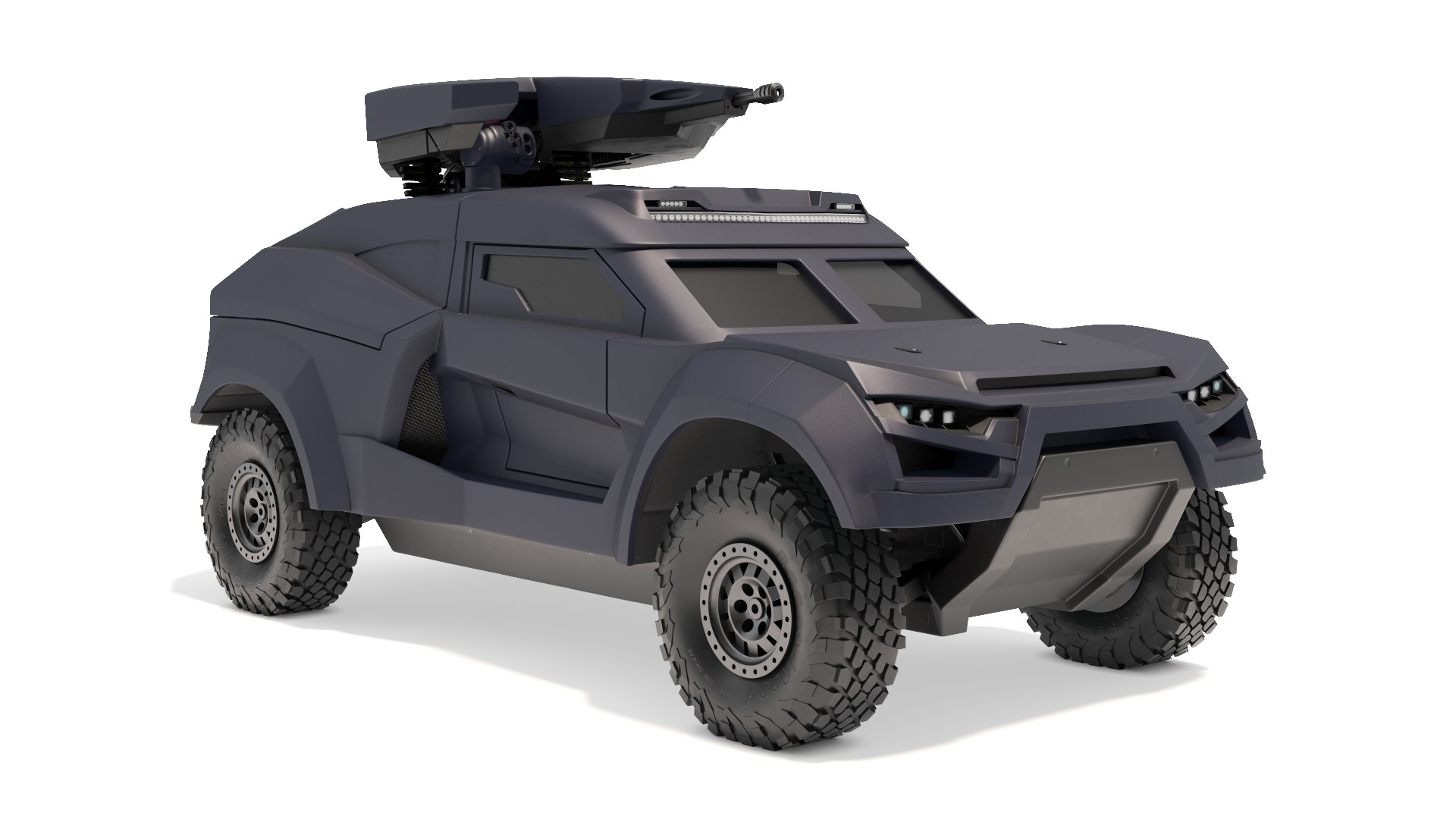 Armored Ground Interceptor Car with Raised Gun Turret 3D model preview