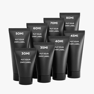 Realistic 3D Black Glossy Plastic Tubes Set 8 Sizes 35 to 80ml