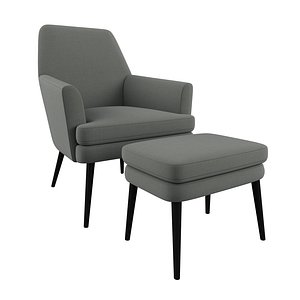 Chisa High grey upholstered armchair with footrest Actona 3D model