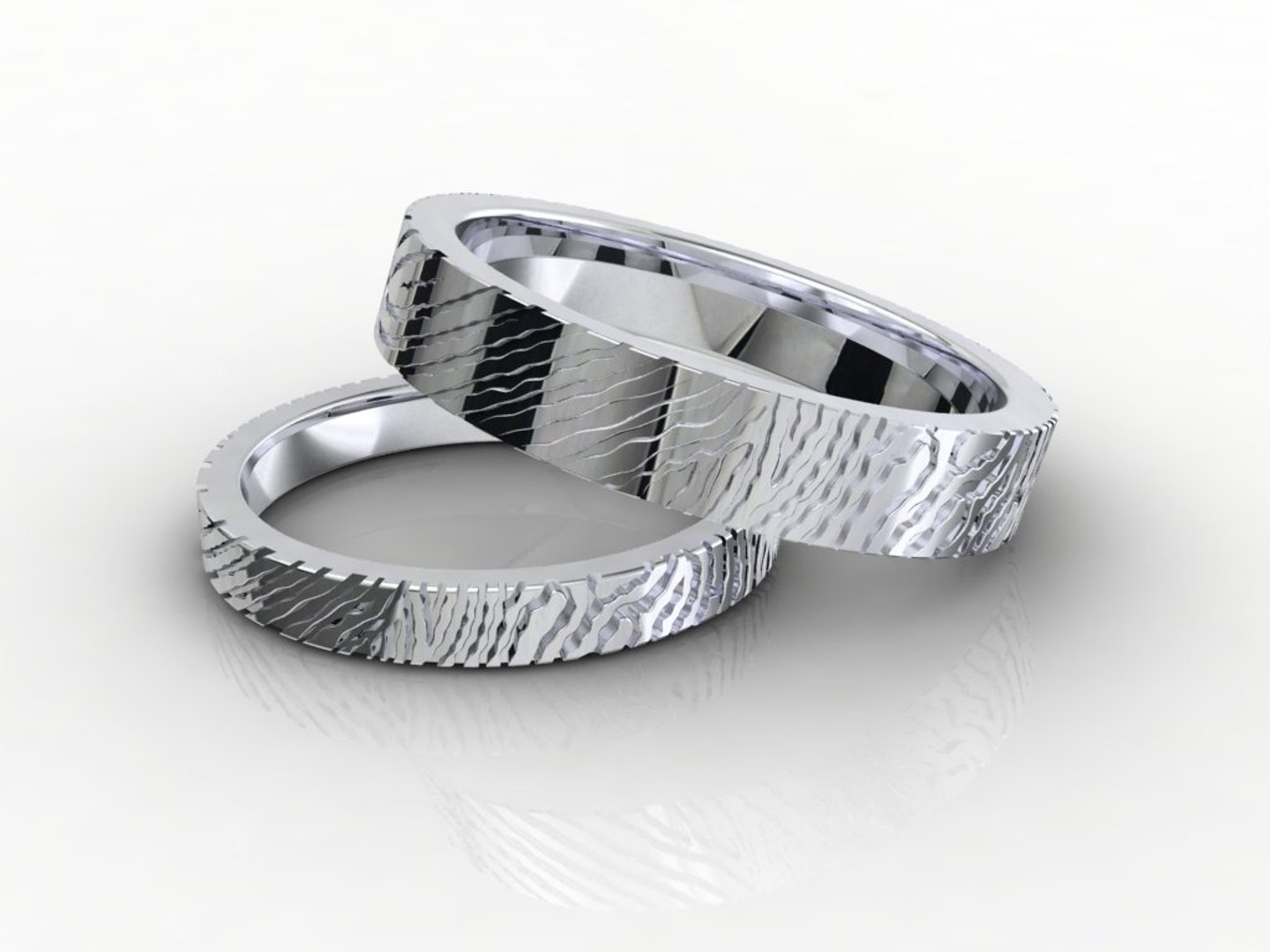 3D Wedding Set Rings Finger Print Styles CAD Design For Men And Women ...