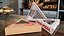 Conjunto de cajas de embalaje de pizza triangulares con ventana