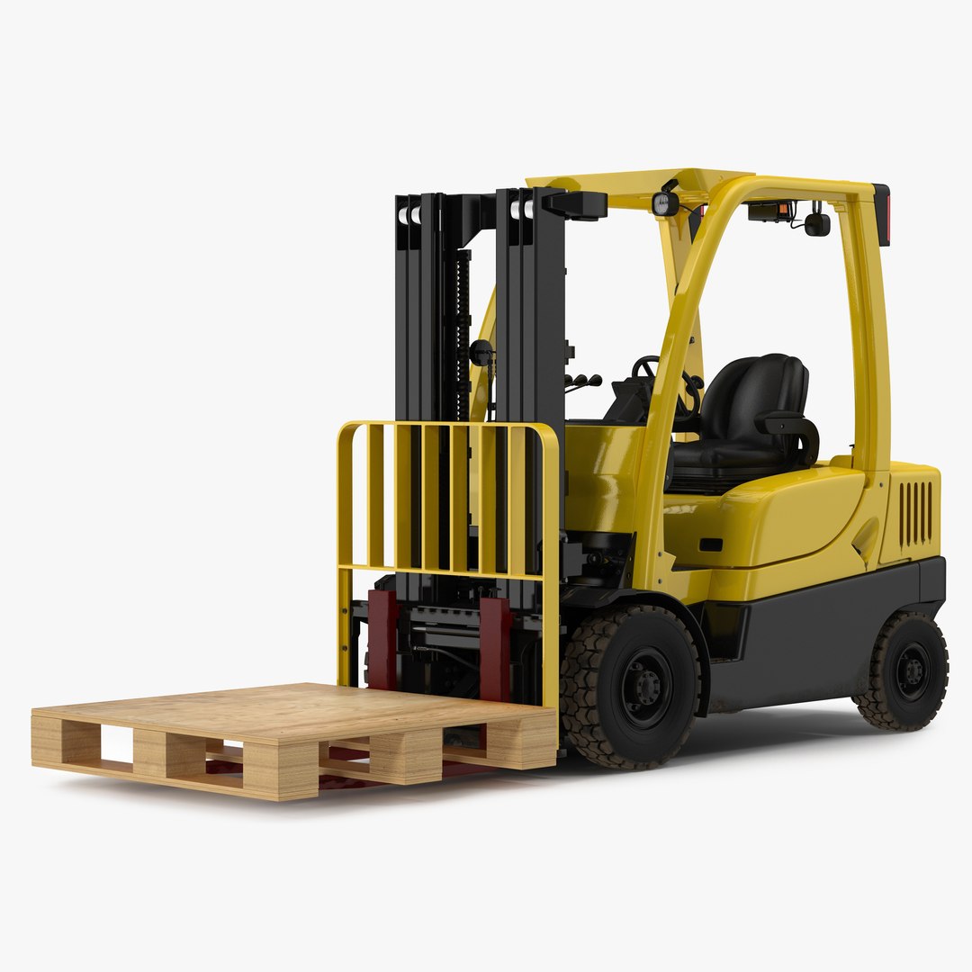 Forklift with Wooden Pallet 3D Model 3D model preview