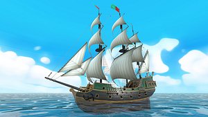 3D Cartoon Galleon Ship