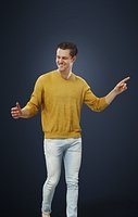 Virute A Casual Man Walking Dressed In A Yellow Sweater