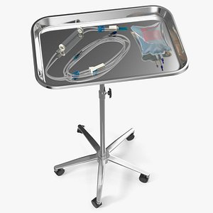 3D Medical Rolling Instrument Table with Infusion Set model