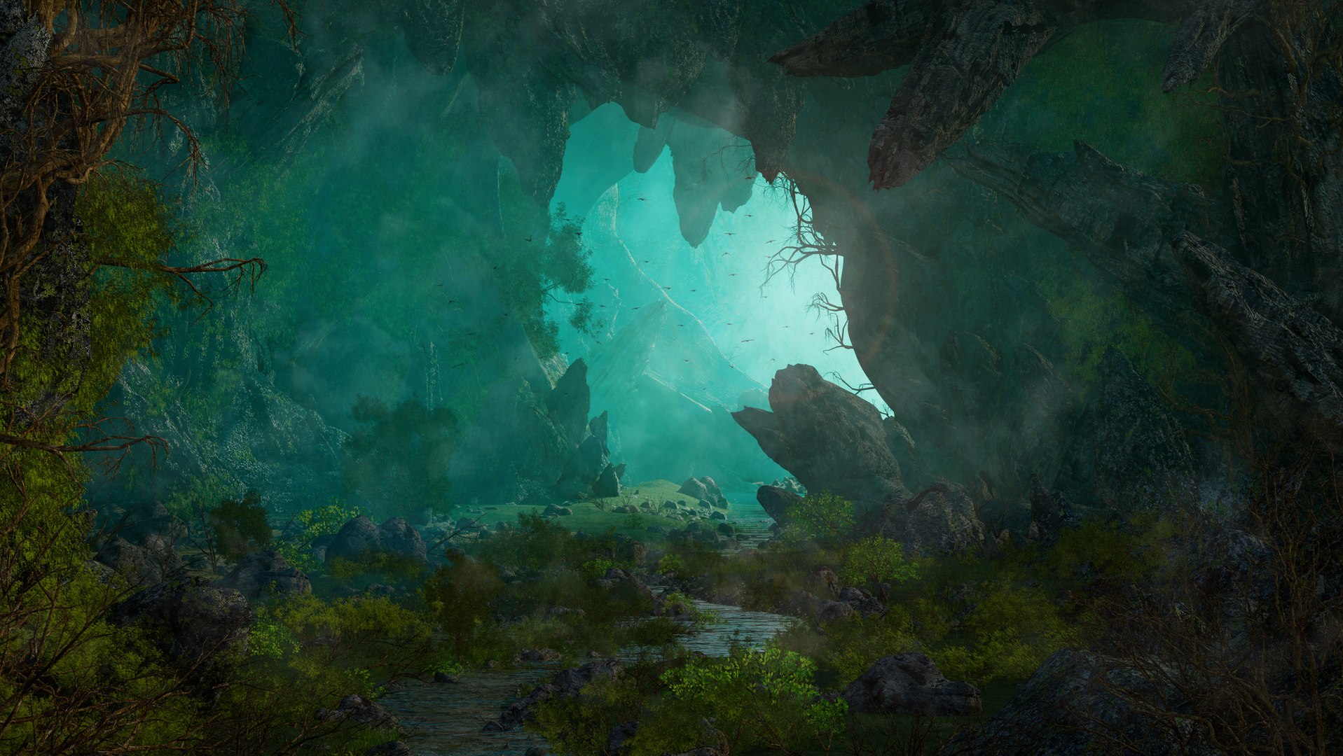 Inside Green Cave Environment 3D Model - TurboSquid 2106996