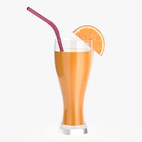 Weizen glass with orange juice straw and orange slice