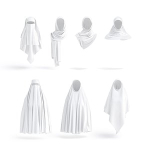 White Muslim Headdresses Set - 7 islamic traditional woman headwear 3D