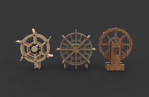 3D Watermill wheel set 02 3D model
