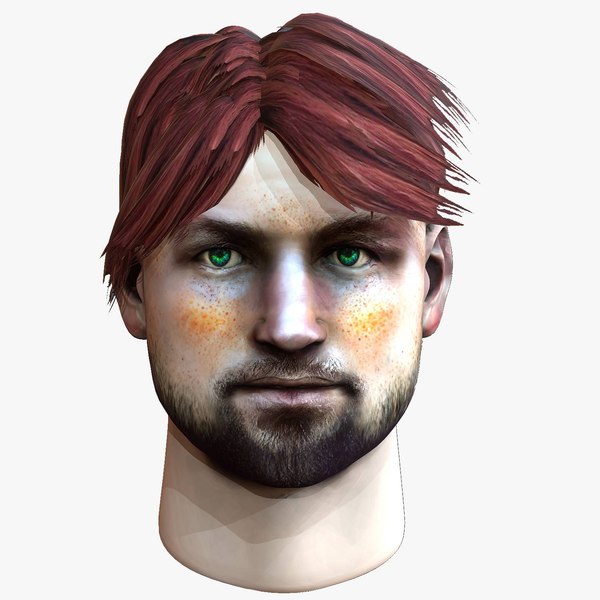 Realistic White Male Head Bundle 3D model Game Ready Low-poly Low-poly 3D model 3D