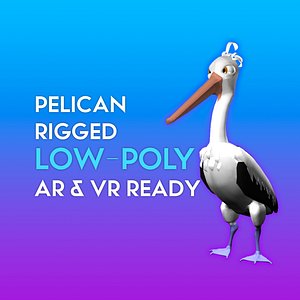 3D Cartoon Pelican LOW-POLY RIGGED