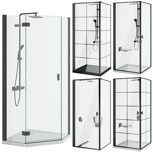 3D Shower cabins Radaway Nes 8 Black set 136