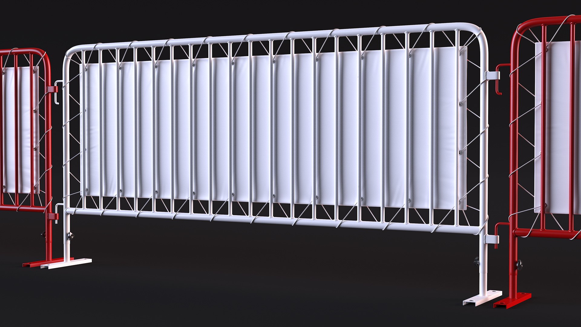 Red and White Crowd Control Barriers Line with Banners 3D model ...