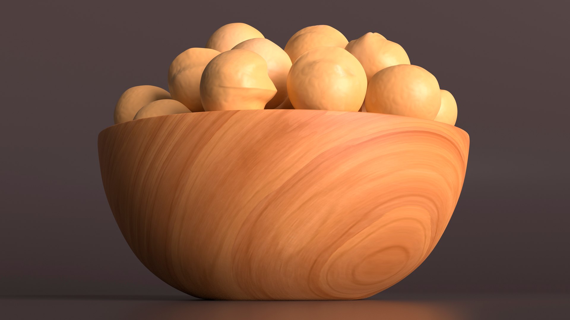 3D Model Wooden Bowl Of Peeled Macadamia Nuts - TurboSquid 2180380