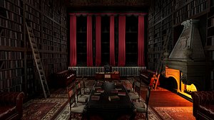 3D Gothic Victorian Library and Study Room