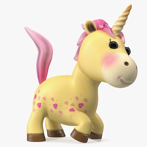3D Yellow Cartoon Unicorn Rigged for Modo