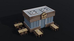 Low-poly Cartoon coffee shop Polygonal Style 3D model