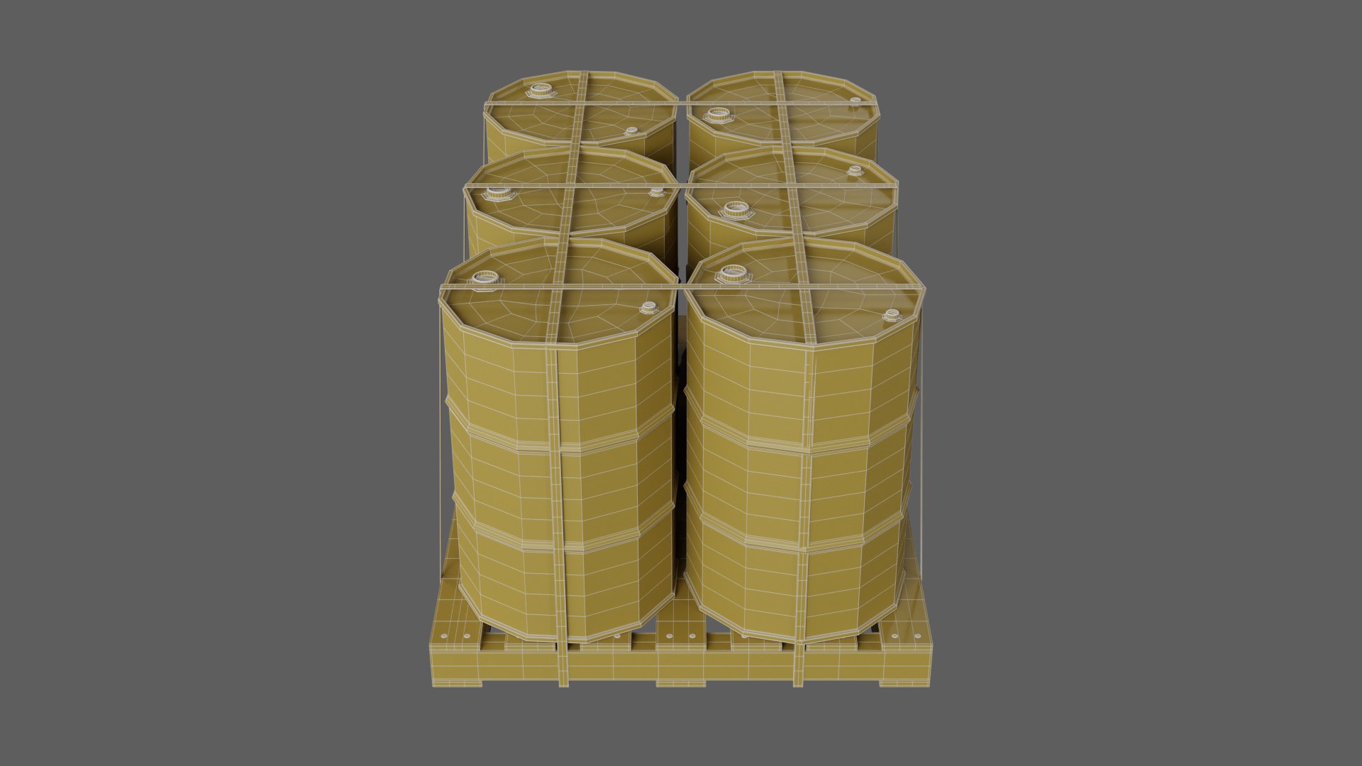 Black Barrels with Pallet model https://p.turbosquid.com/ts-thumb/xZ/IvTEh8/Ks/wireframe_04/jpg/1704705629/1920x1080/fit_q87/52d44e8f4c635545bd48071c83fbd2e710413a93/wireframe_04.jpg
