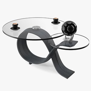 Glass Coffee Table with Espresso Cups and Globe