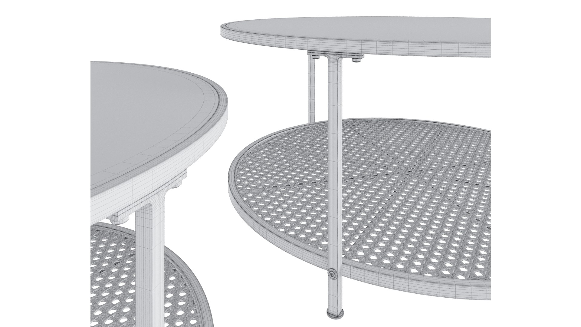 Glass Round Coffee Table With Metal Rattan Shelf Model - TurboSquid 2136293