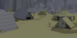 cartoon viking village 3D
