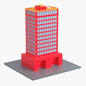 Modern Commercial Tower Low Poly Red 3D model