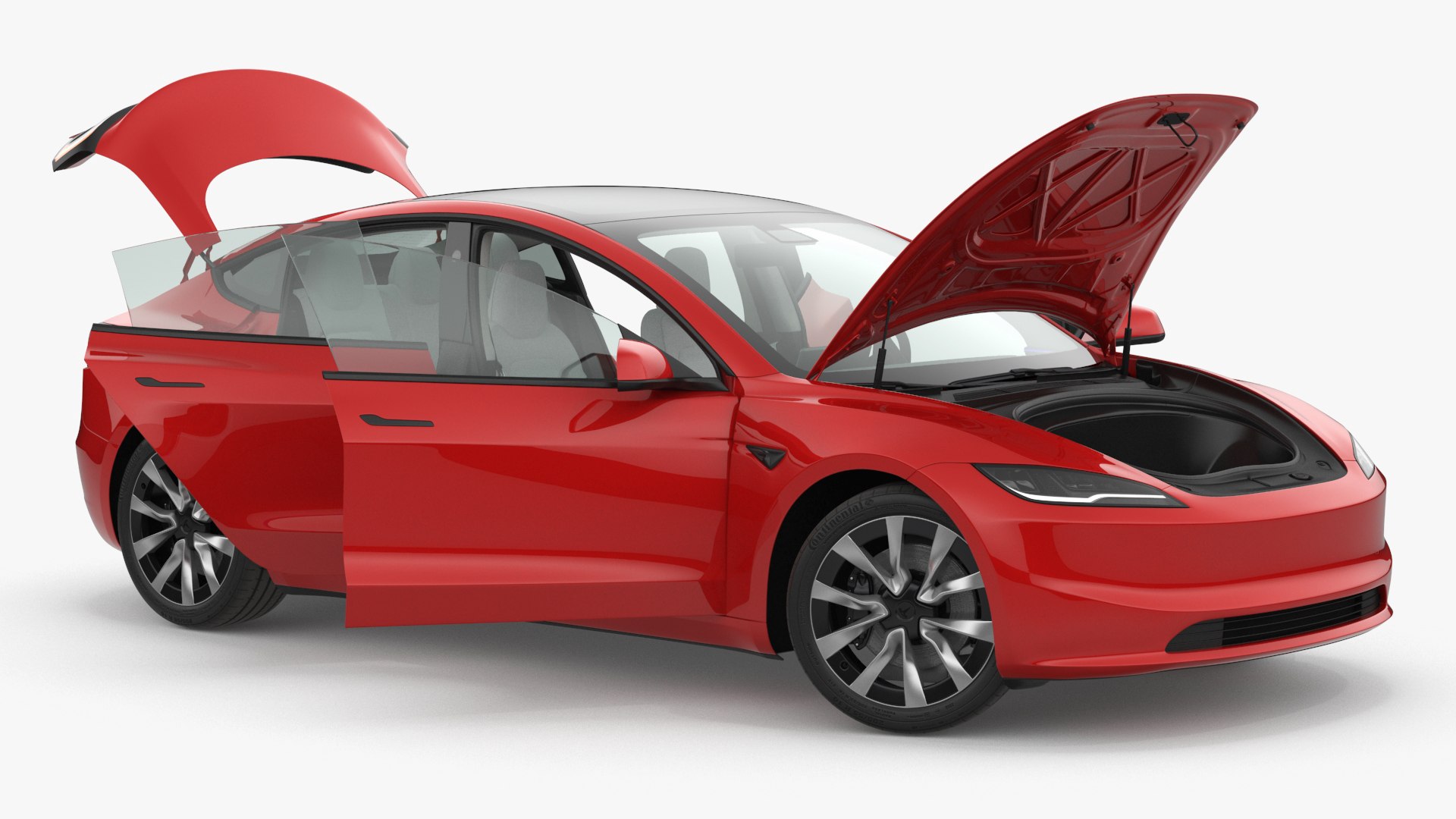 Tesla Model 3 2024 Red Lights On Rigged 3D model preview