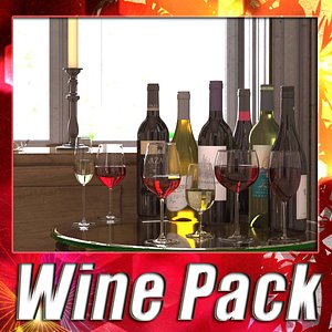 6 wine bottles glasses 3d 3ds