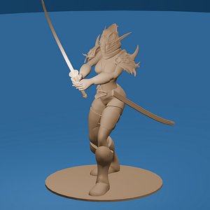 Female Elf Katana Warrior With and Without a Helmet 3D