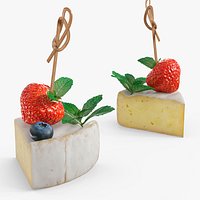 Brie Cheese Wedge with Berries and Mint White